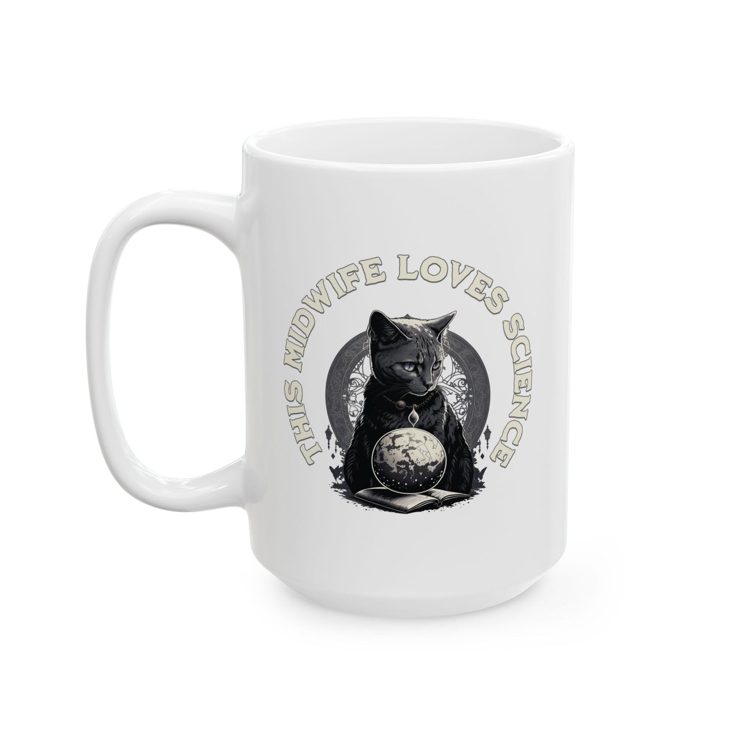 This Midwife Loves Science Cat Mug