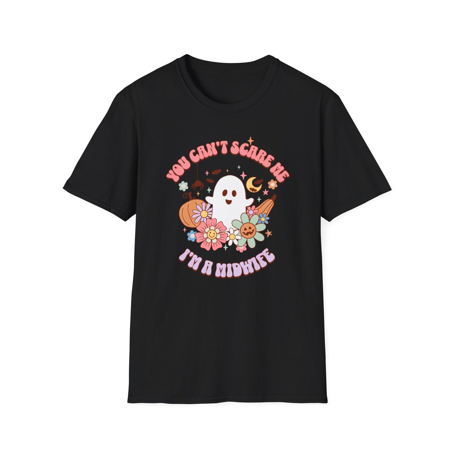 Midwife Halloween T-Shirt Can't Scare Me Groovy Ghost