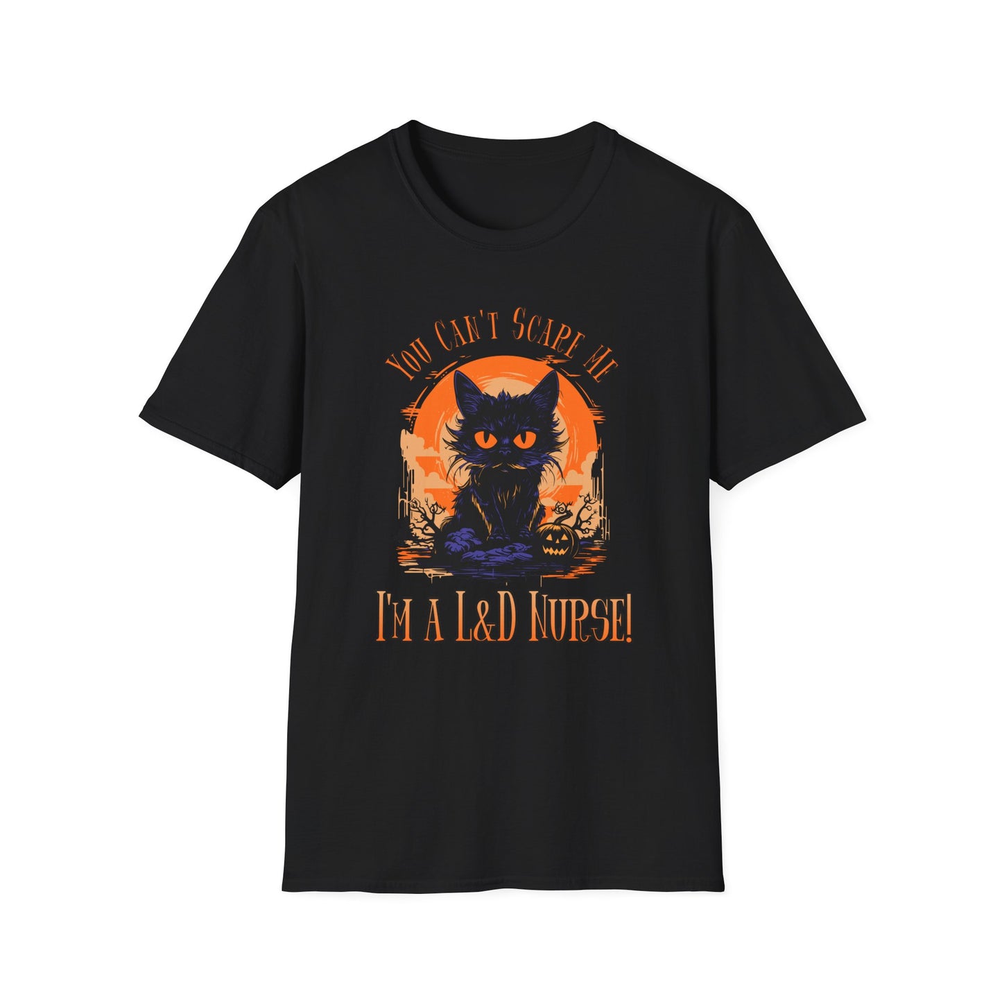 L&D Nurse Halloween T-Shirt Can't Scare Me Black Cat