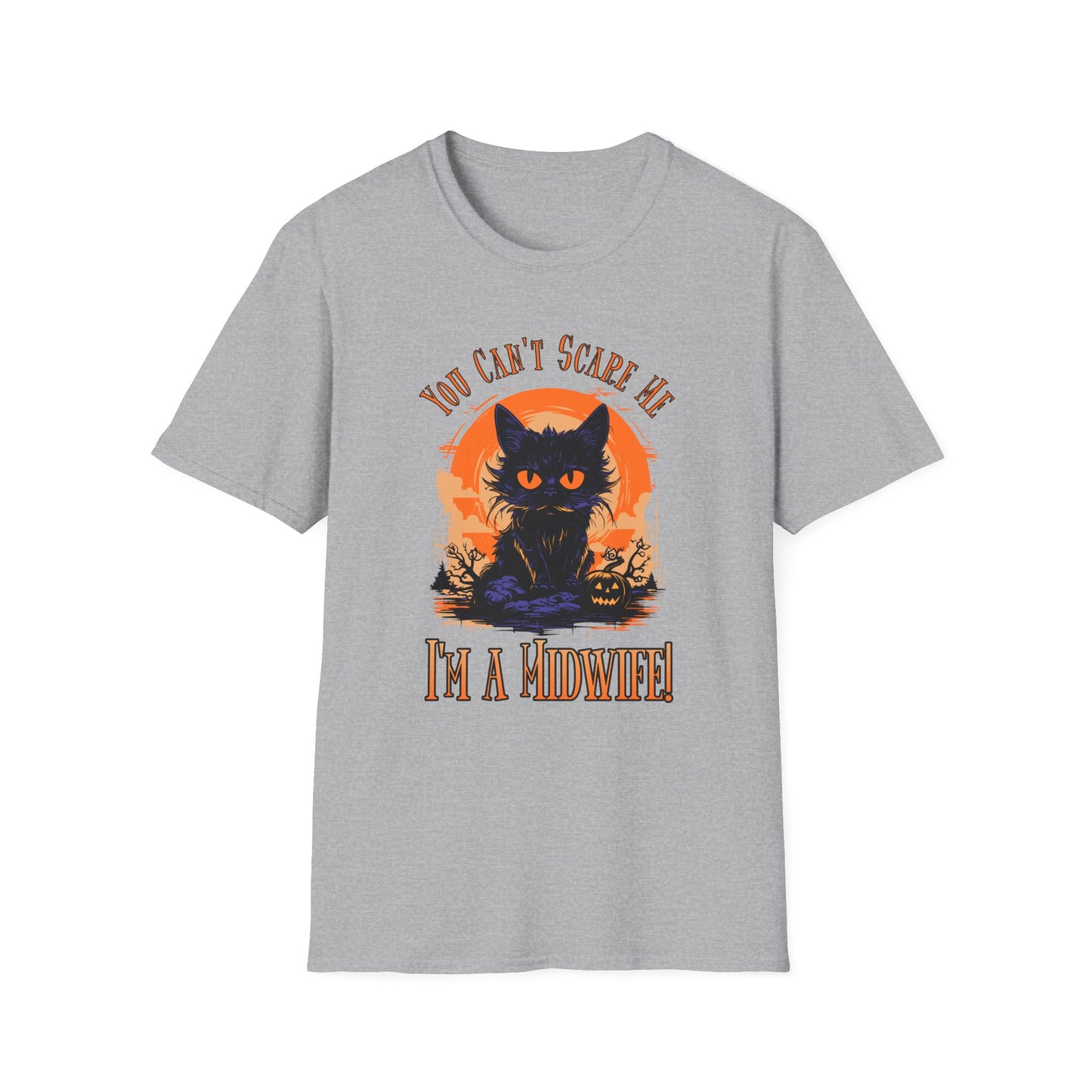 Midwife Halloween T-Shirt Can't Scare Me Black Cat