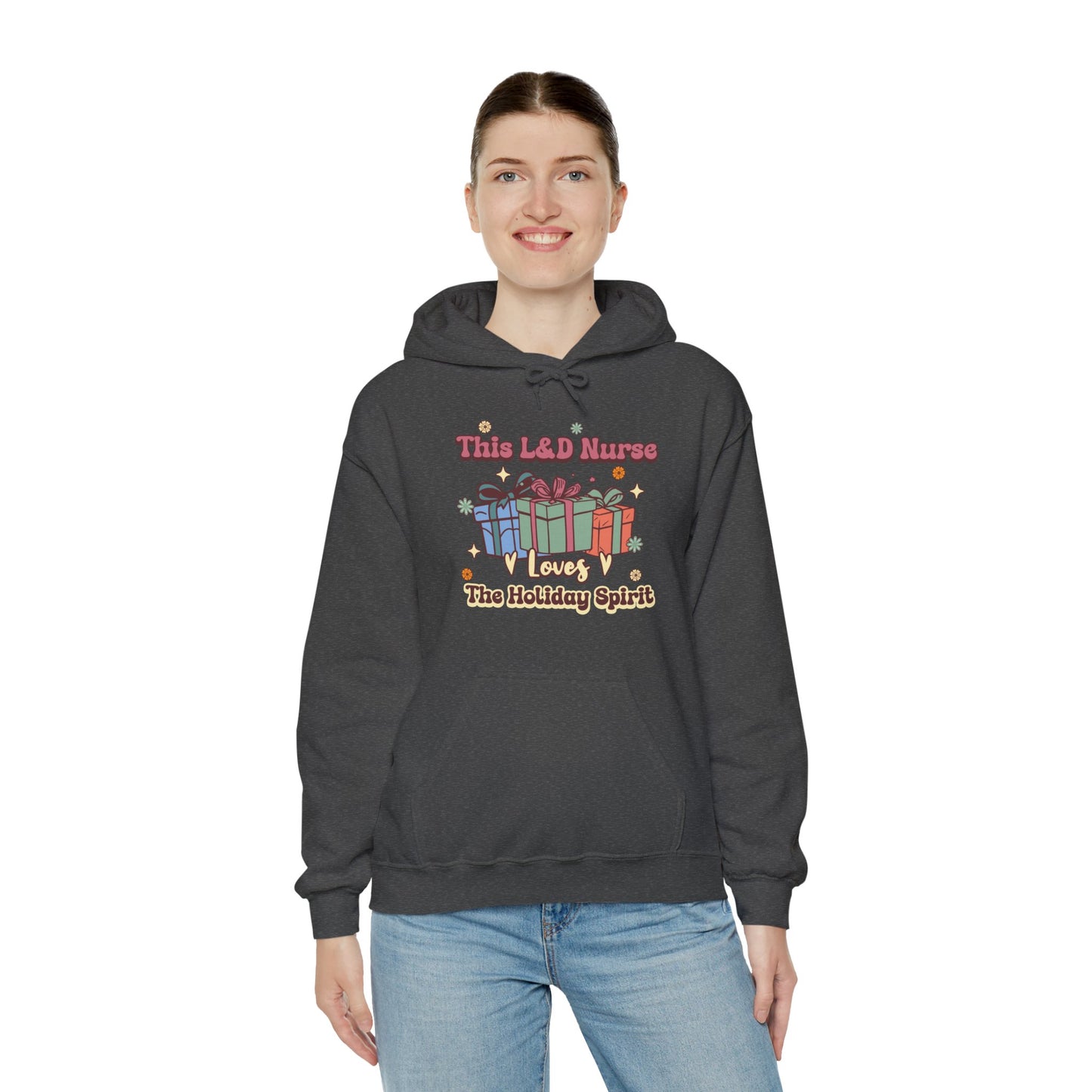 L&D Nurse Loves Holiday Spirit Groovy Gifts Hoodie Sweatshirt
