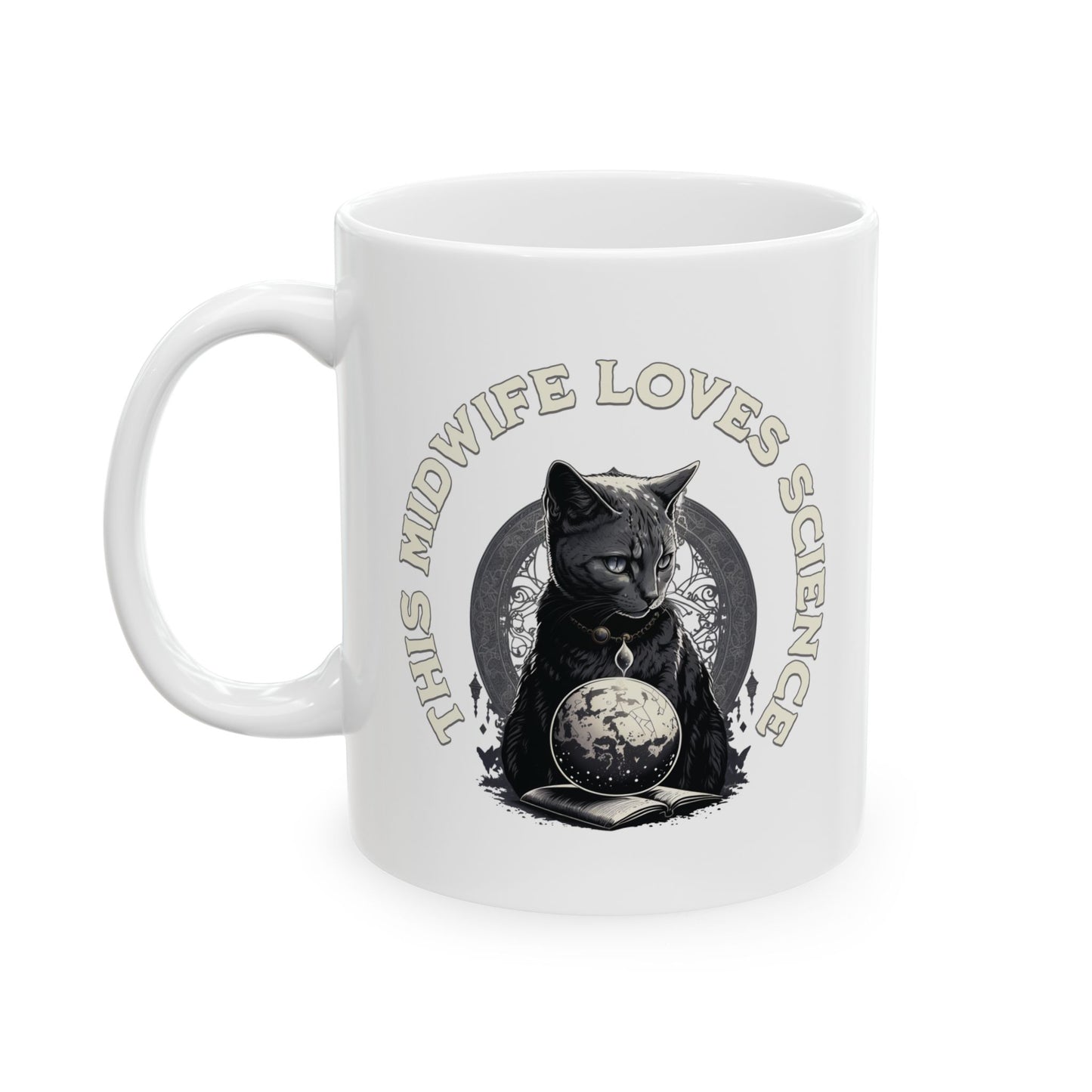 This Midwife Loves Science Cat Mug