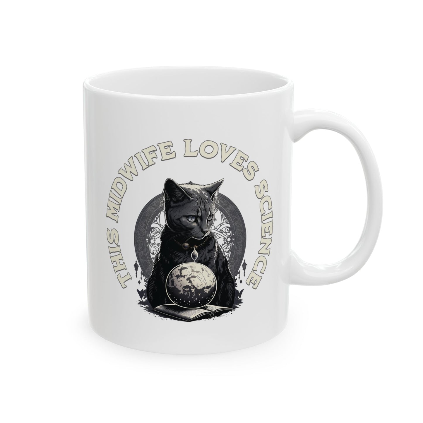 This Midwife Loves Science Cat Mug