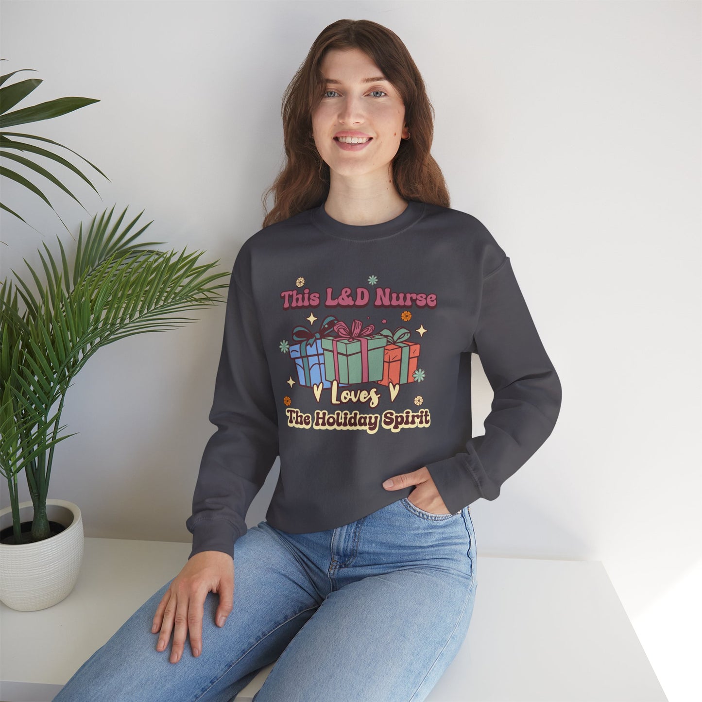 L&D Nurse Loves Holiday Spirit Groovy Sweatshirt