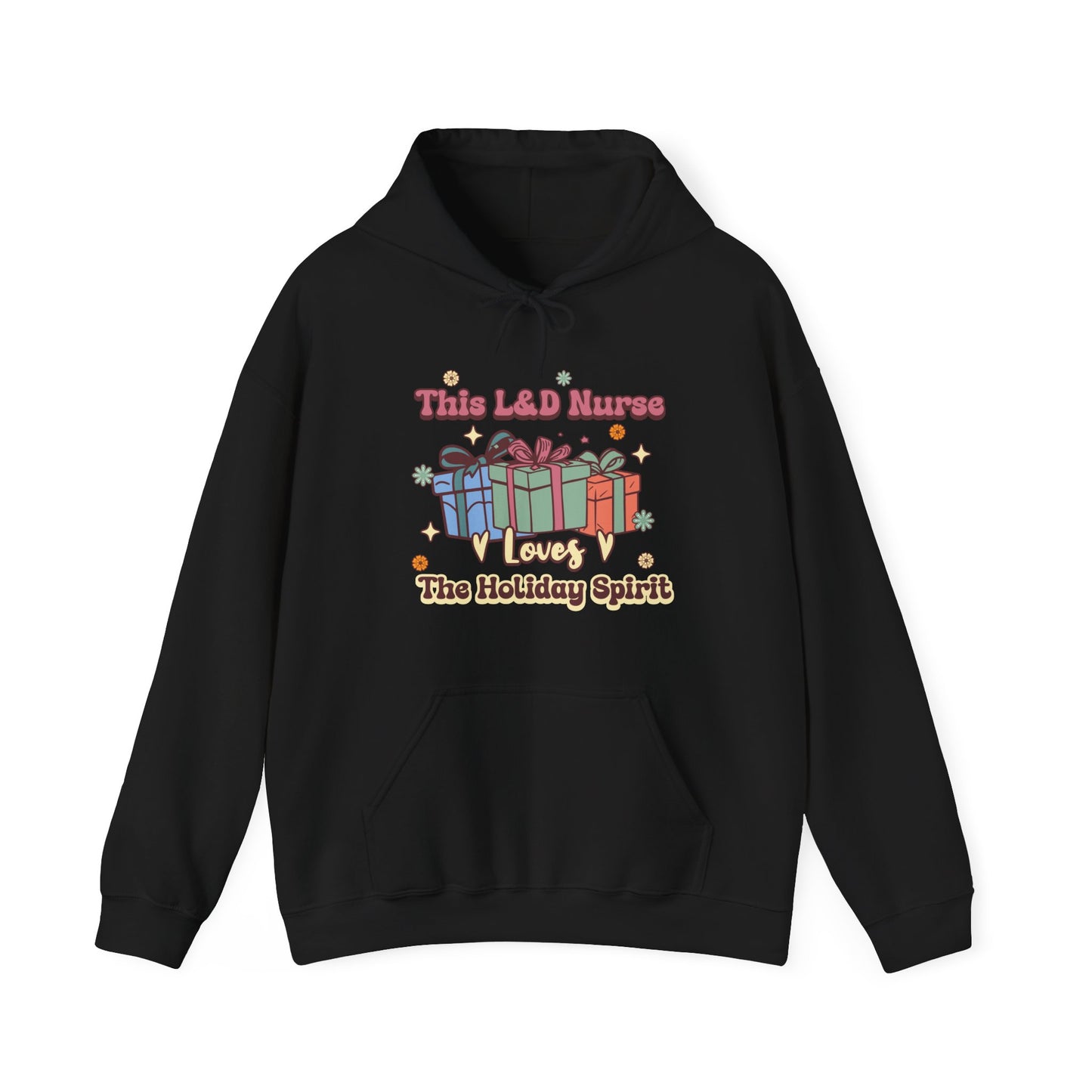 L&D Nurse Loves Holiday Spirit Groovy Gifts Hoodie Sweatshirt