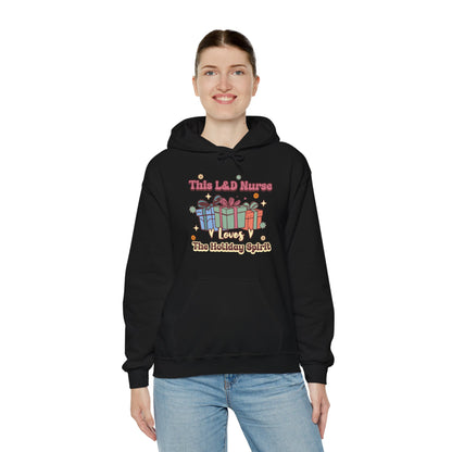 L&D Nurse Loves Holiday Spirit Groovy Gifts Hoodie Sweatshirt