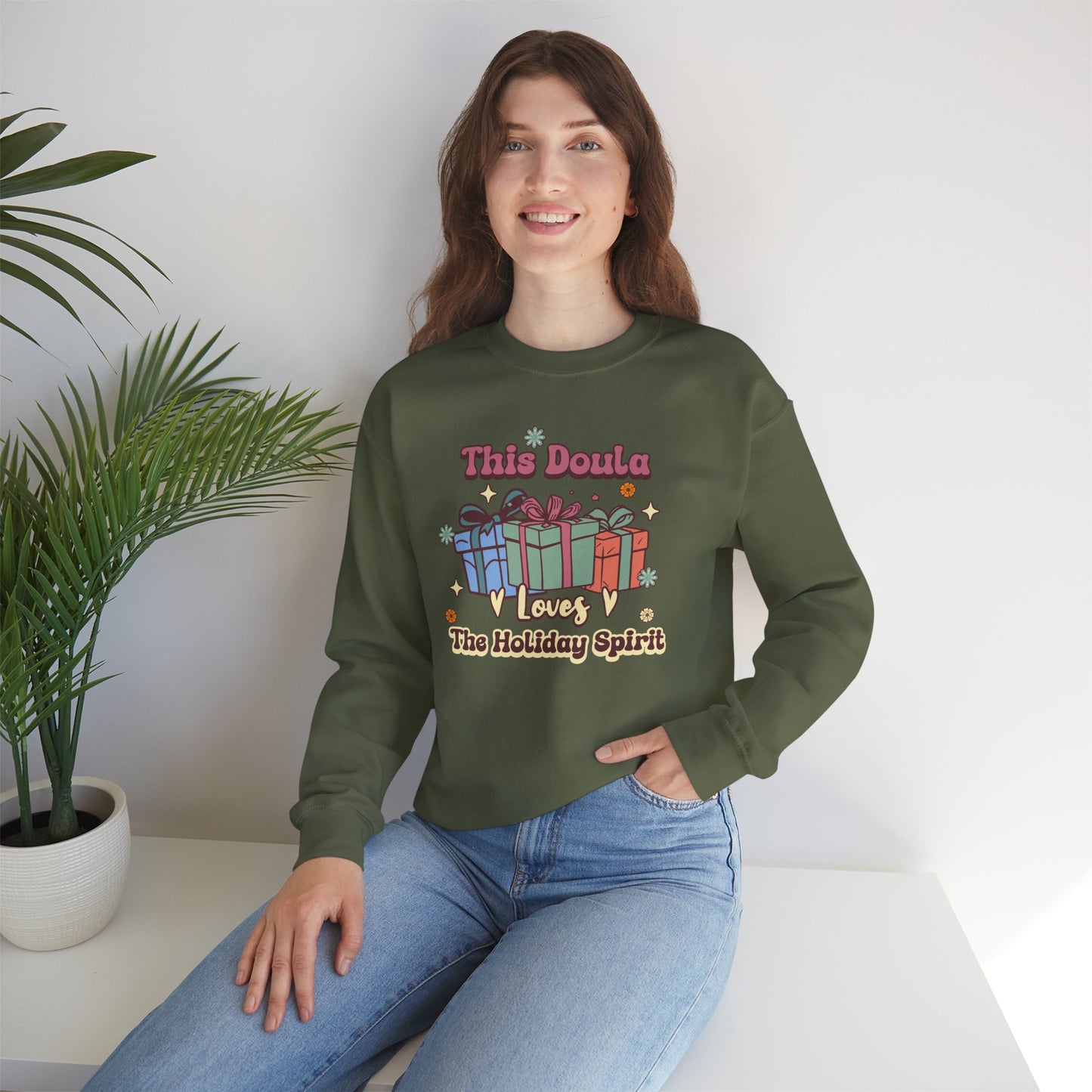 Doula Loves Holiday Spirit Groovy Sweatshirt