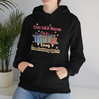 L&D Nurse Loves Holiday Spirit Groovy Gifts Hoodie Sweatshirt