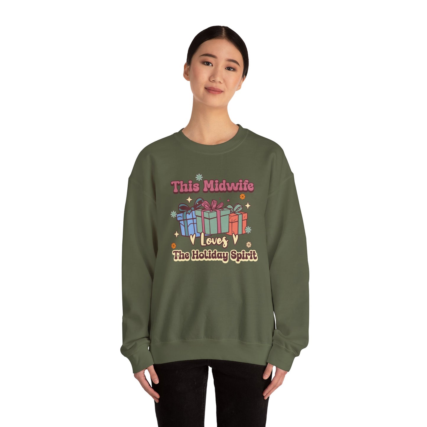 Midwife Loves Holiday Spirit Groovy Sweatshirt