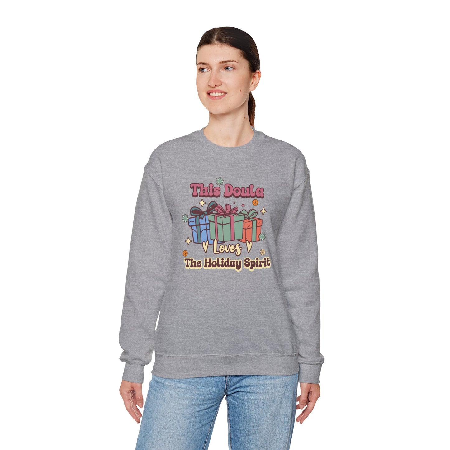 Doula Loves Holiday Spirit Groovy Sweatshirt