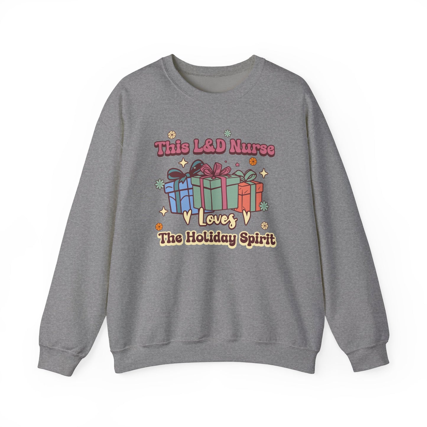 L&D Nurse Loves Holiday Spirit Groovy Sweatshirt