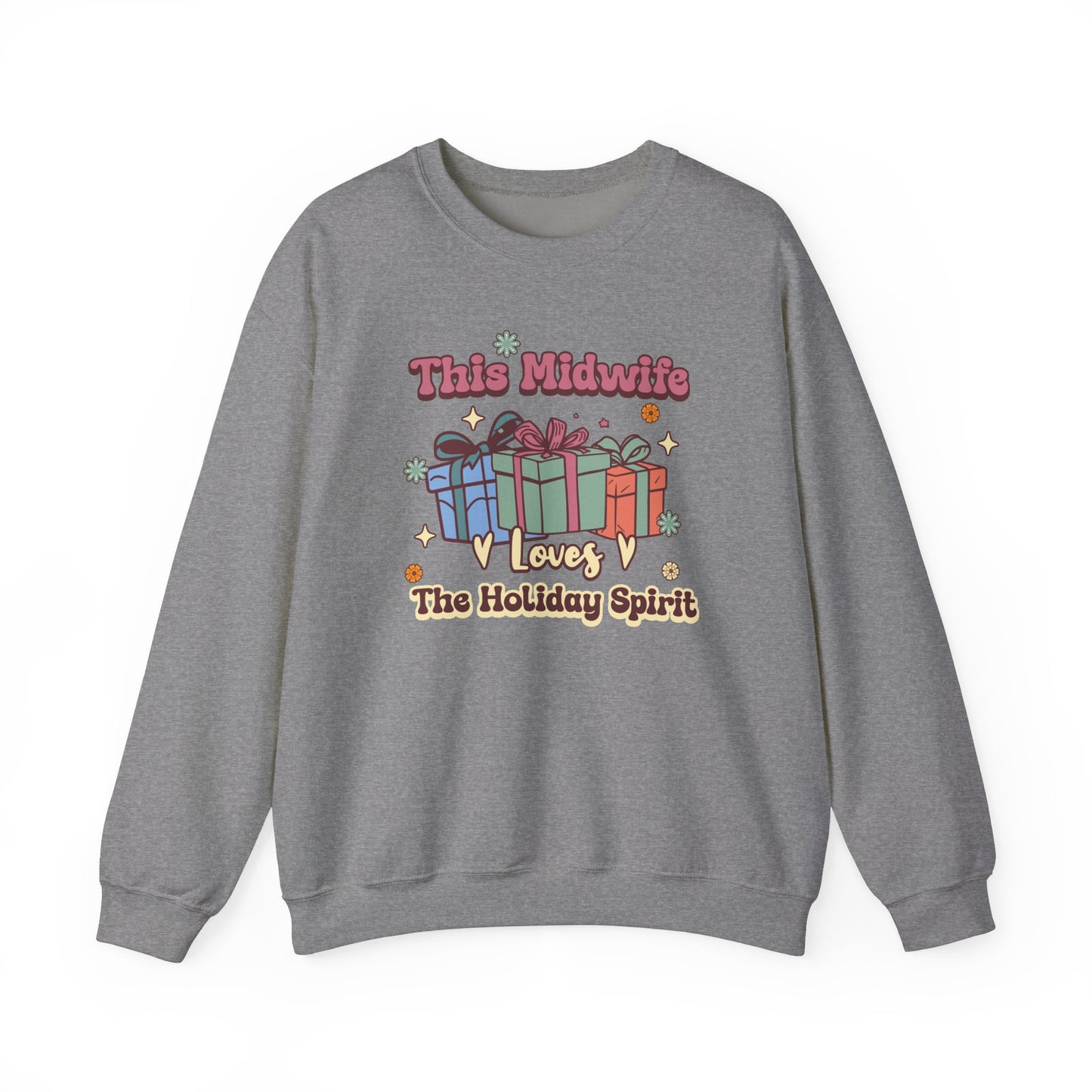 Midwife Loves Holiday Spirit Groovy Sweatshirt