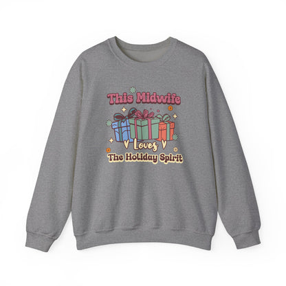 Midwife Loves Holiday Spirit Groovy Sweatshirt