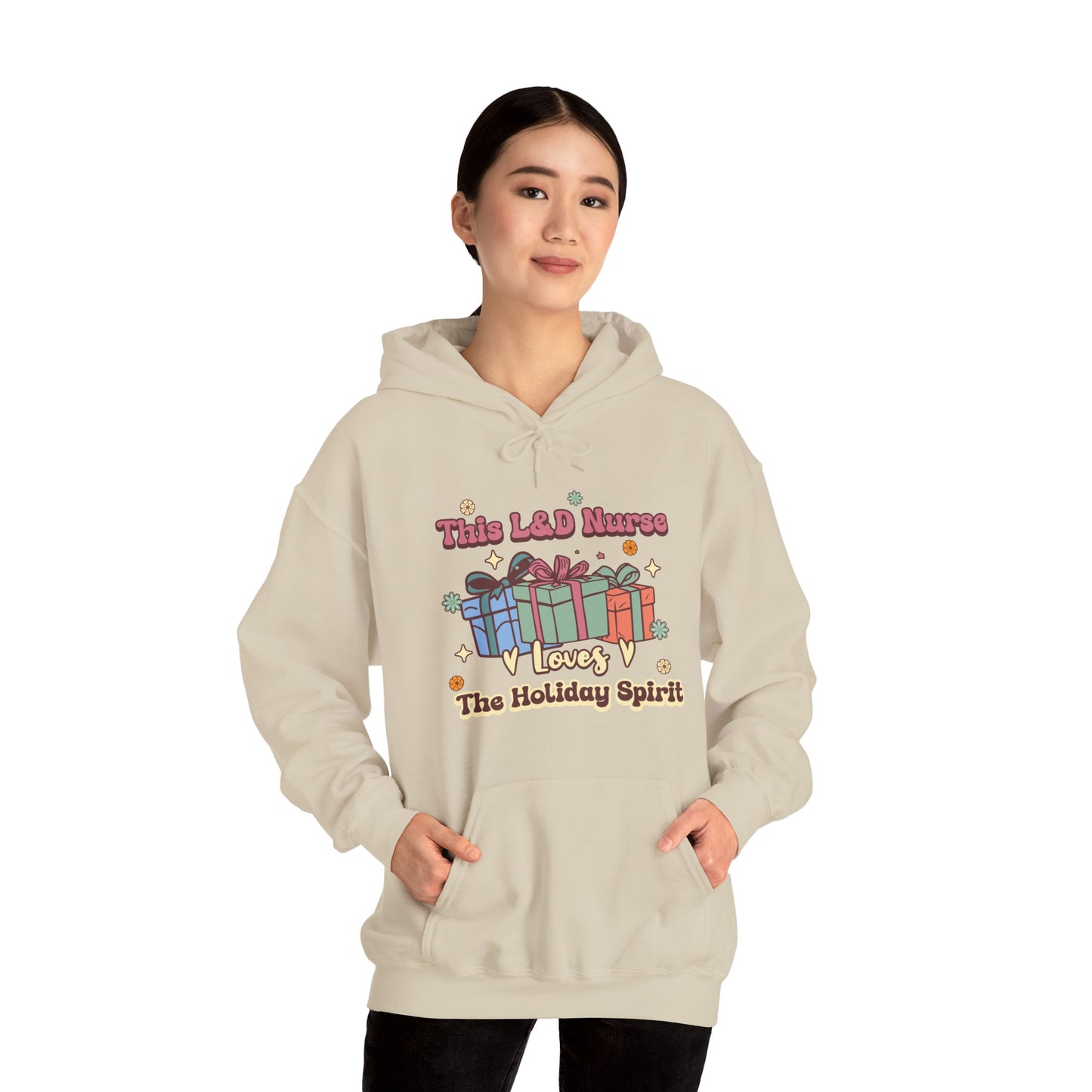 L&D Nurse Loves Holiday Spirit Groovy Gifts Hoodie Sweatshirt