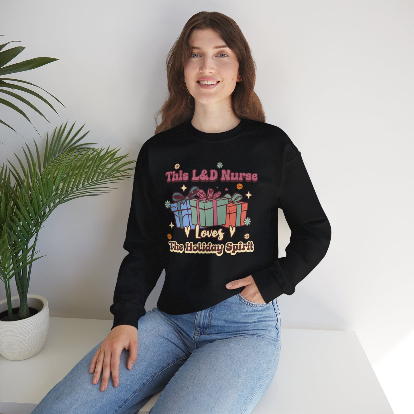 L&D Nurse Loves Holiday Spirit Groovy Sweatshirt