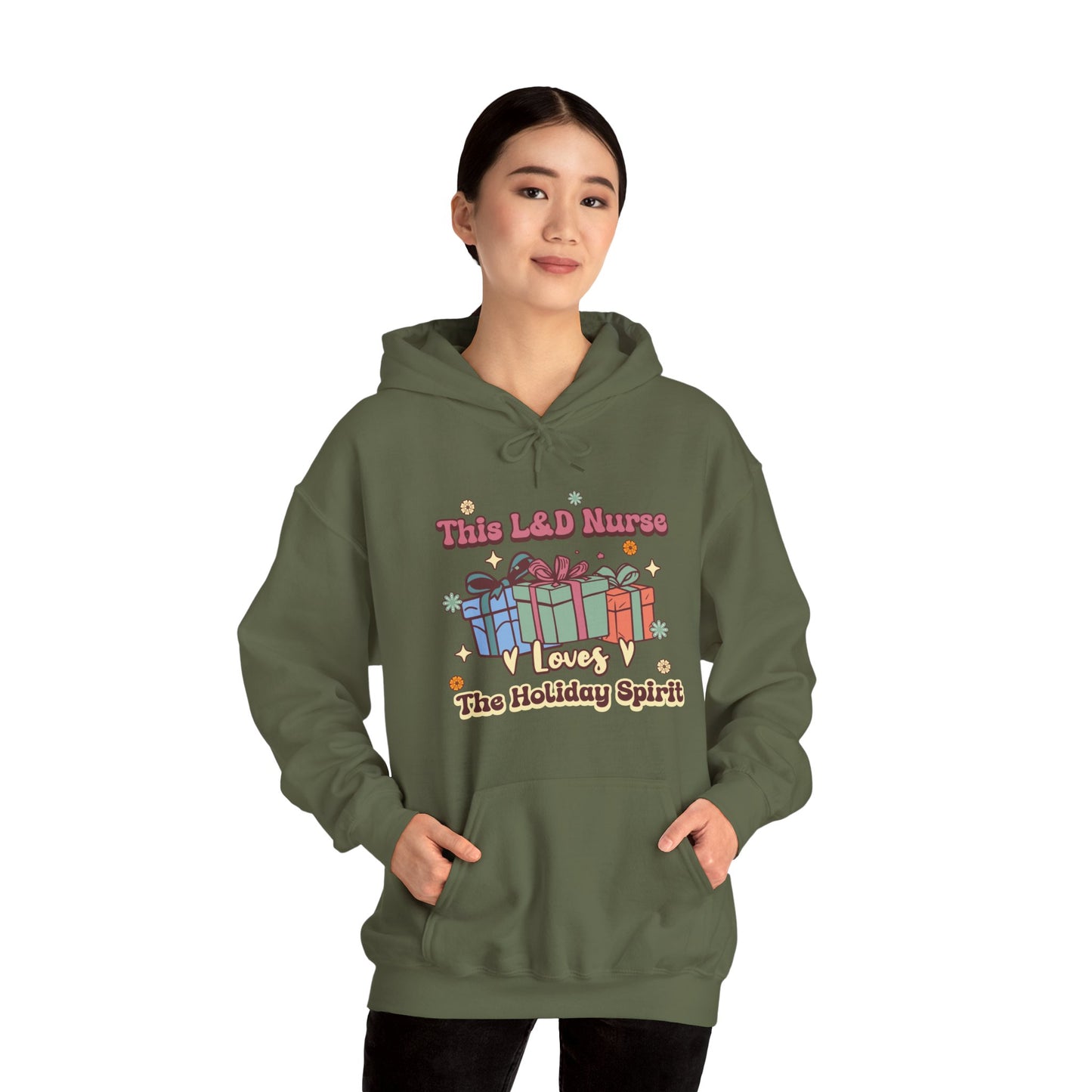 L&D Nurse Loves Holiday Spirit Groovy Gifts Hoodie Sweatshirt