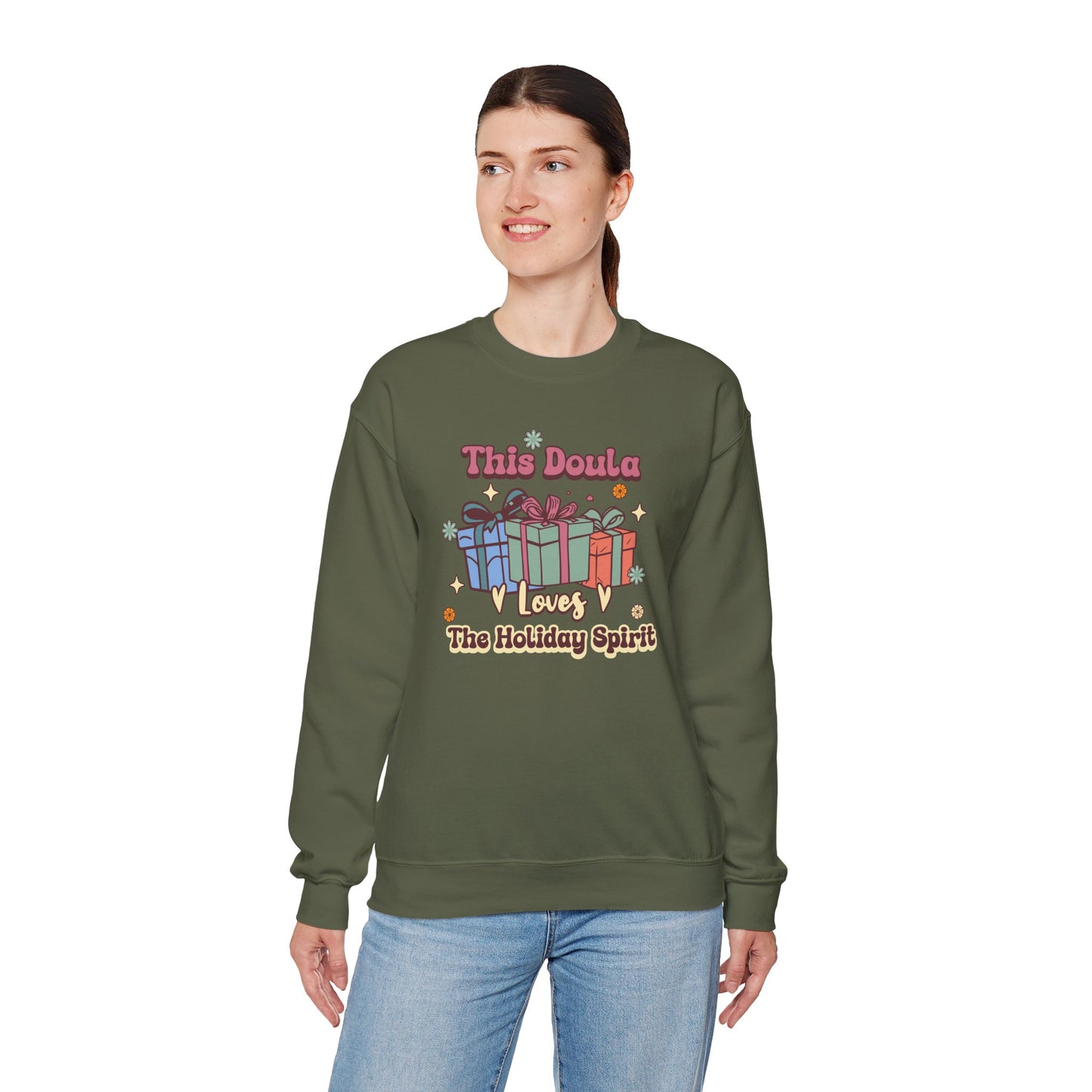 Doula Loves Holiday Spirit Groovy Sweatshirt