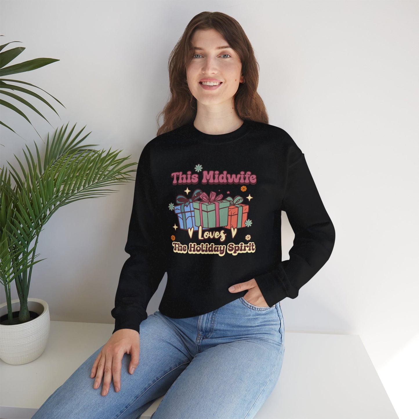 Midwife Loves Holiday Spirit Groovy Sweatshirt