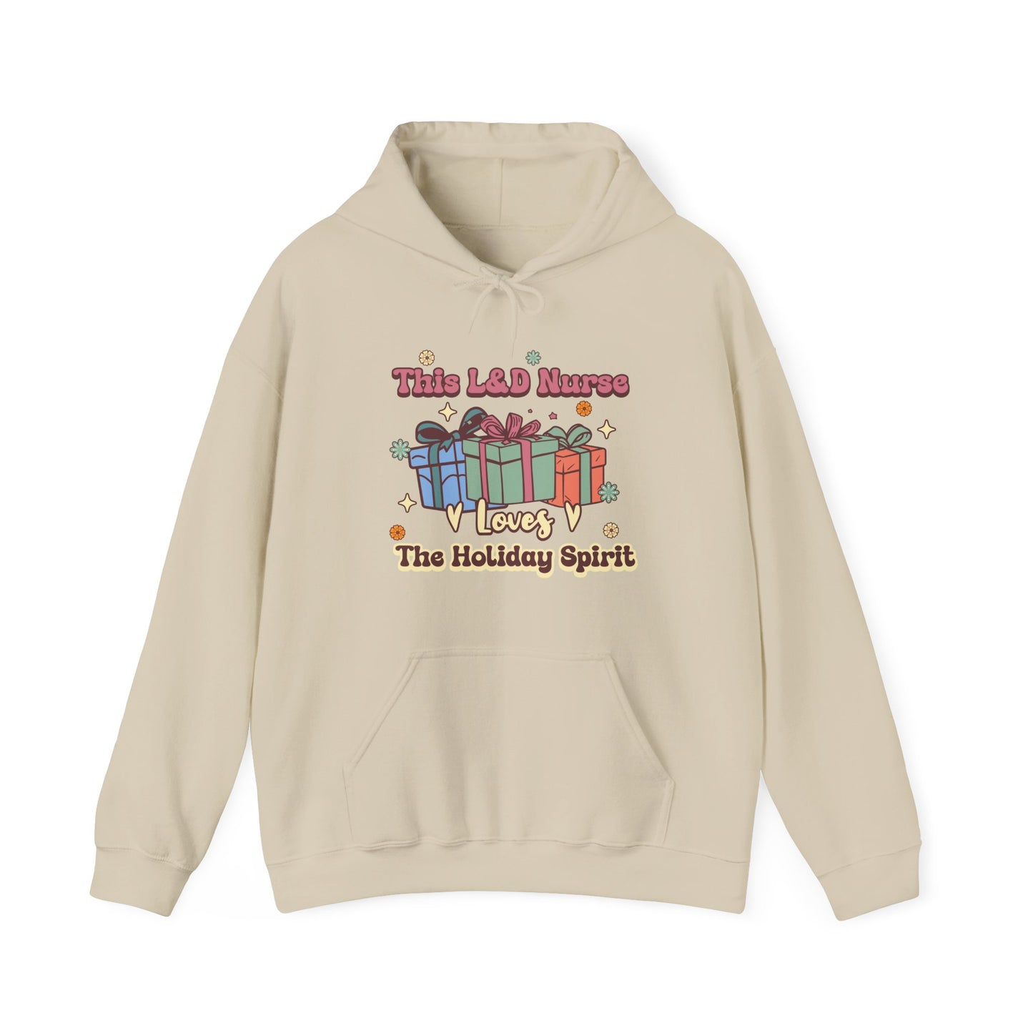 L&D Nurse Loves Holiday Spirit Groovy Gifts Hoodie Sweatshirt