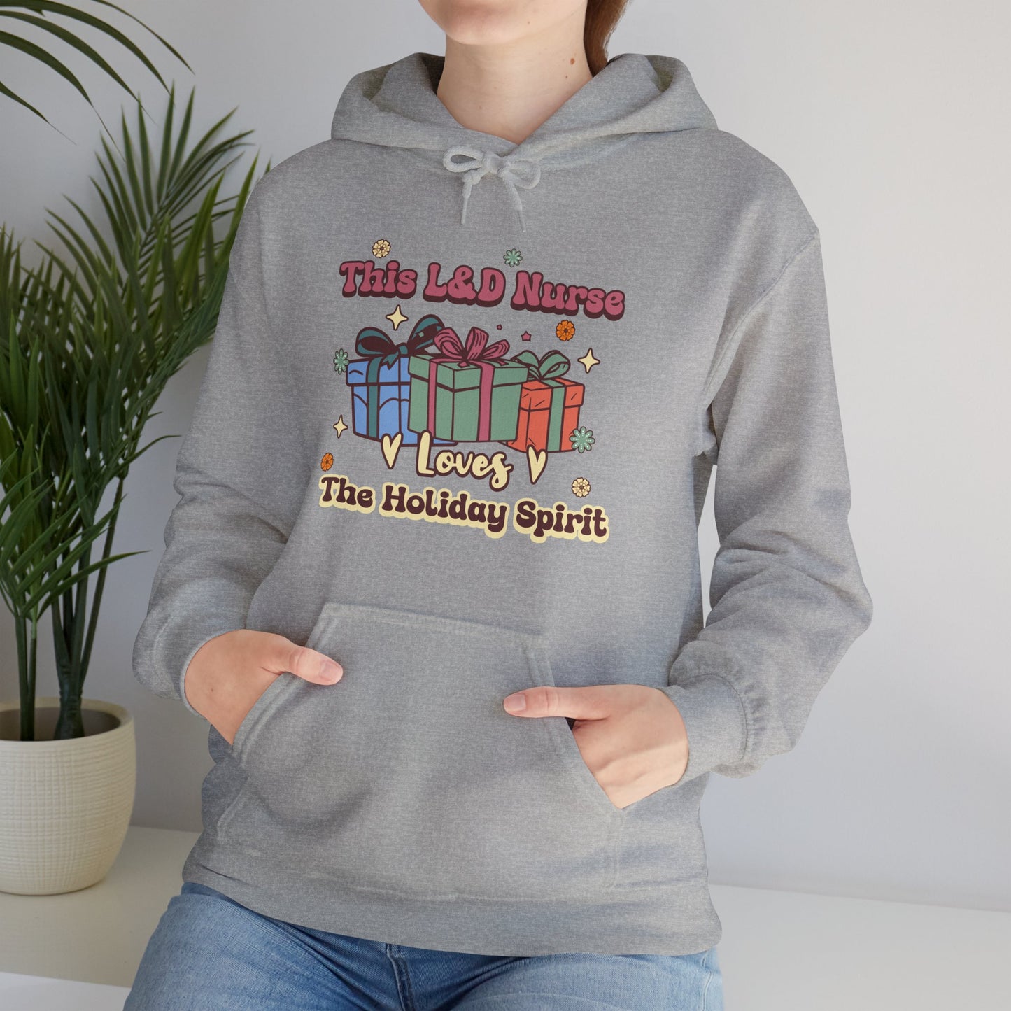 L&D Nurse Loves Holiday Spirit Groovy Gifts Hoodie Sweatshirt