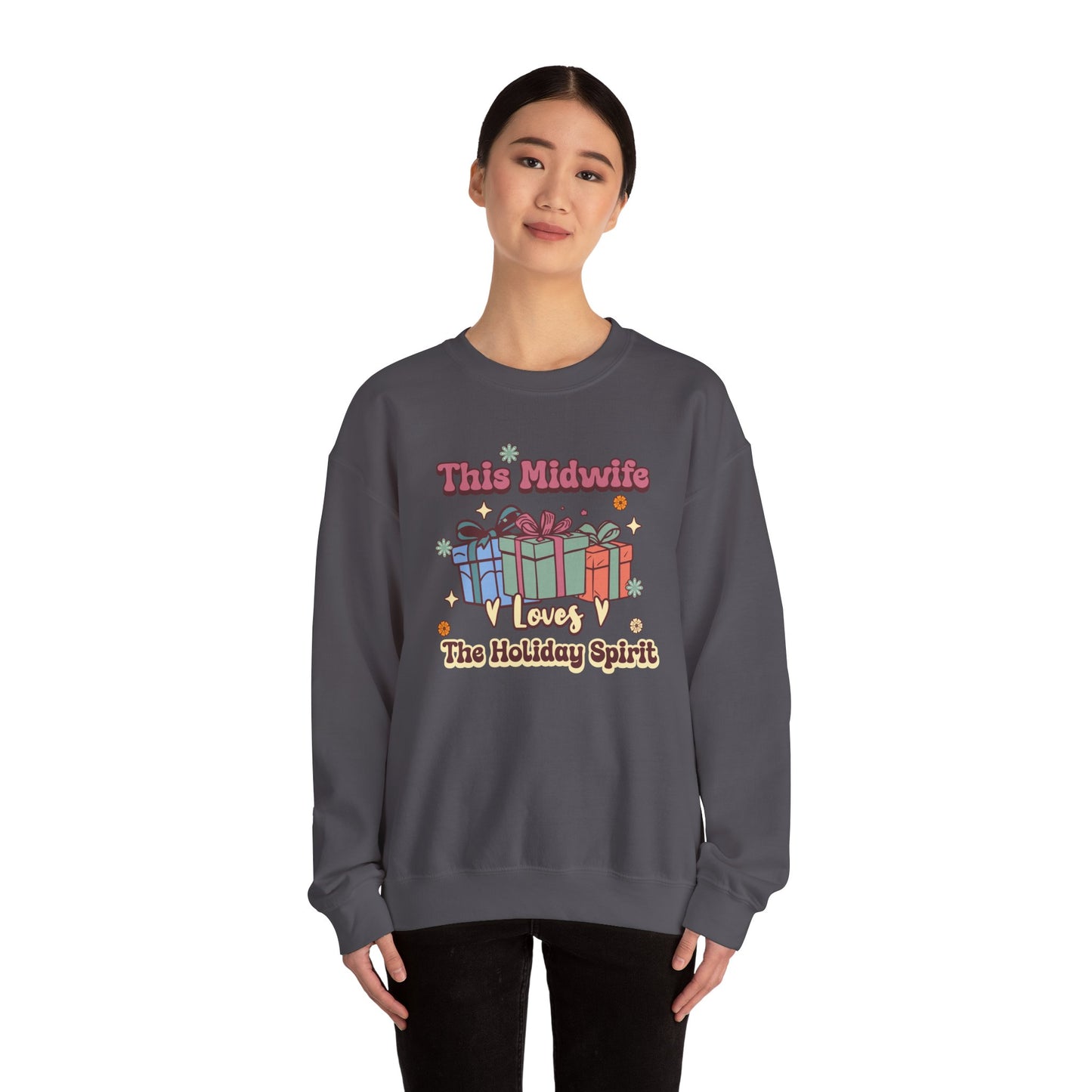 Midwife Loves Holiday Spirit Groovy Sweatshirt