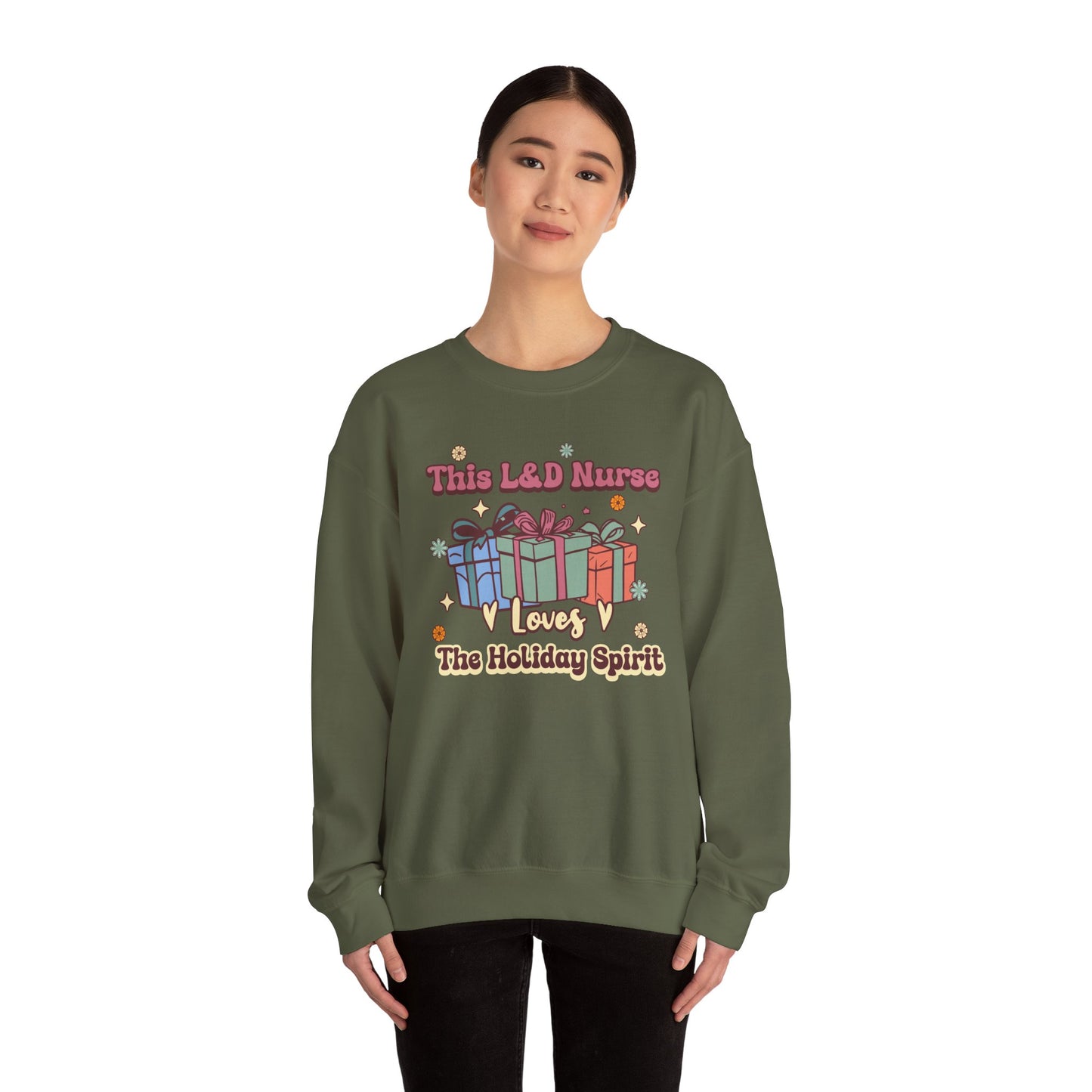 L&D Nurse Loves Holiday Spirit Groovy Sweatshirt