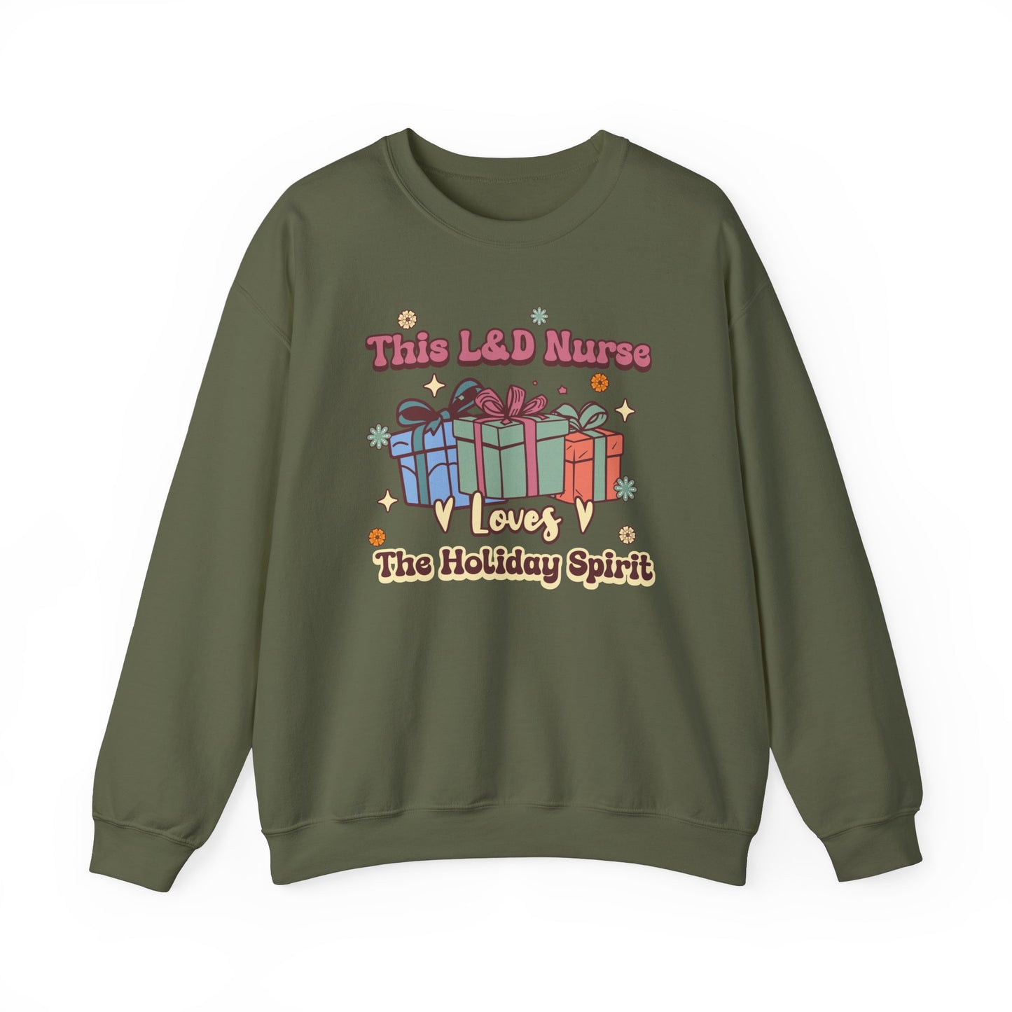 L&D Nurse Loves Holiday Spirit Groovy Sweatshirt