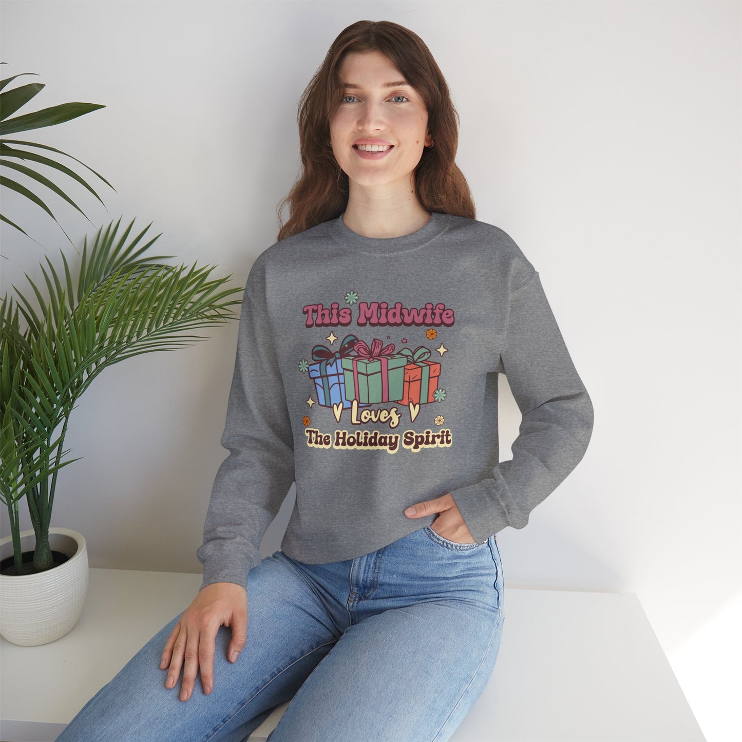 Midwife Loves Holiday Spirit Groovy Sweatshirt