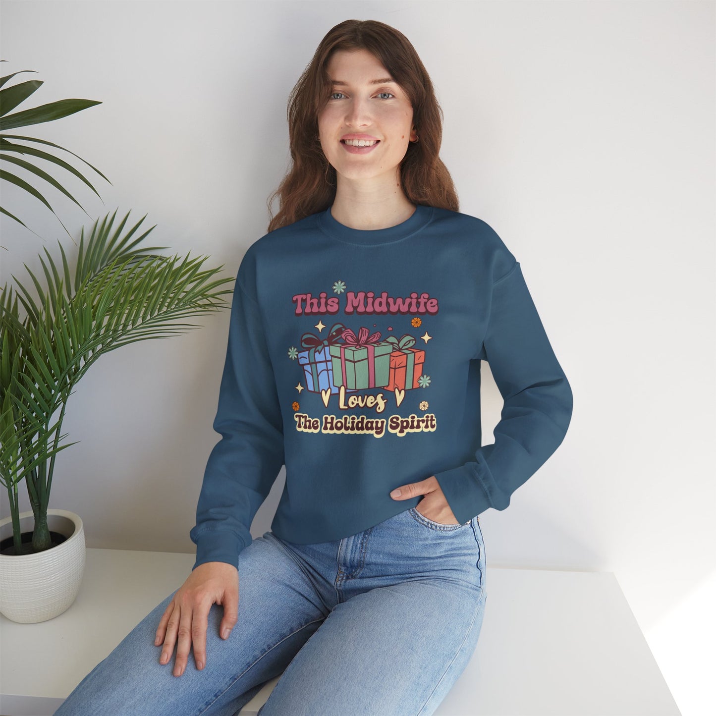 Midwife Loves Holiday Spirit Groovy Sweatshirt