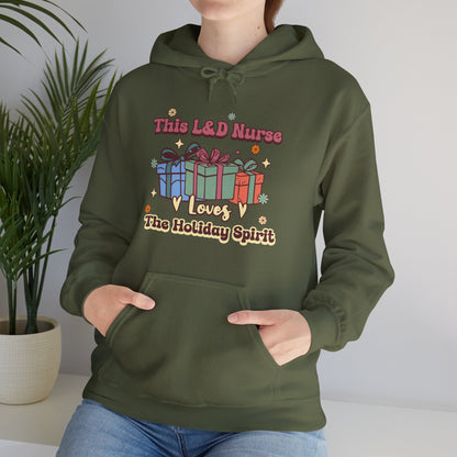 L&D Nurse Loves Holiday Spirit Groovy Gifts Hoodie Sweatshirt