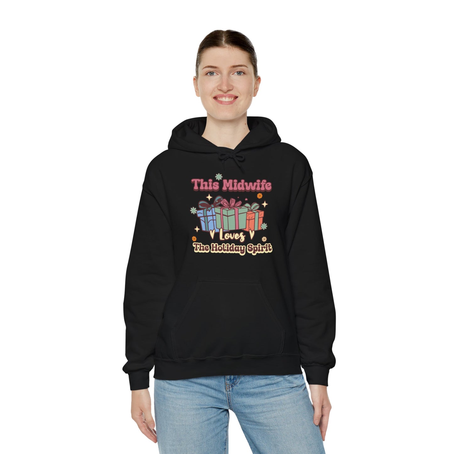 Midwife Loves Holiday Spirit Groovy Gifts Hoodie Sweatshirt