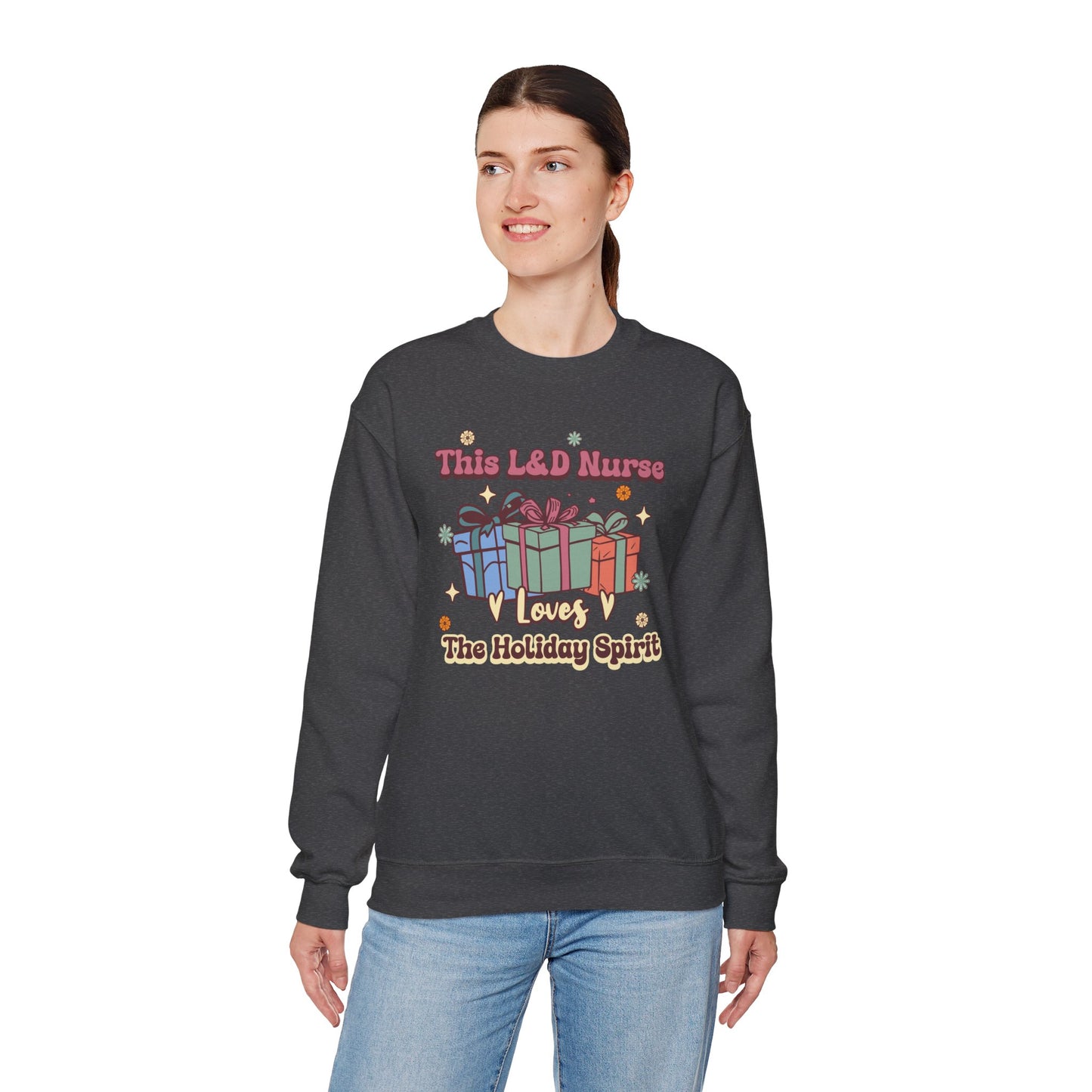 L&D Nurse Loves Holiday Spirit Groovy Sweatshirt