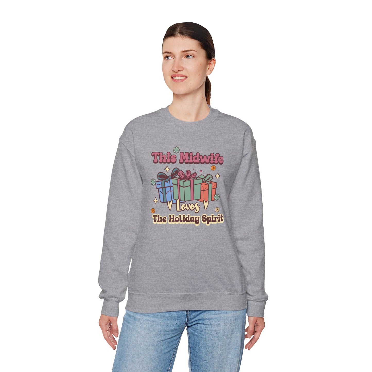 Midwife Loves Holiday Spirit Groovy Sweatshirt