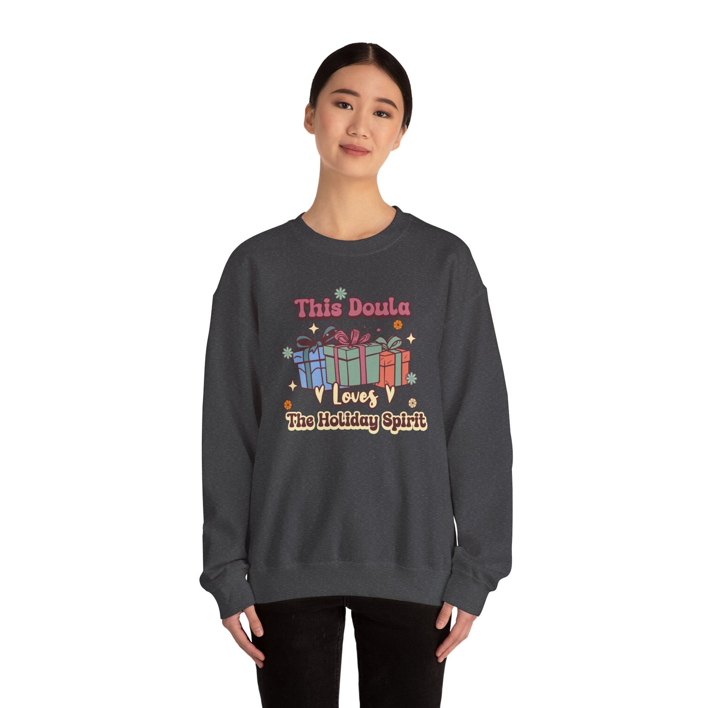 Doula Loves Holiday Spirit Groovy Sweatshirt