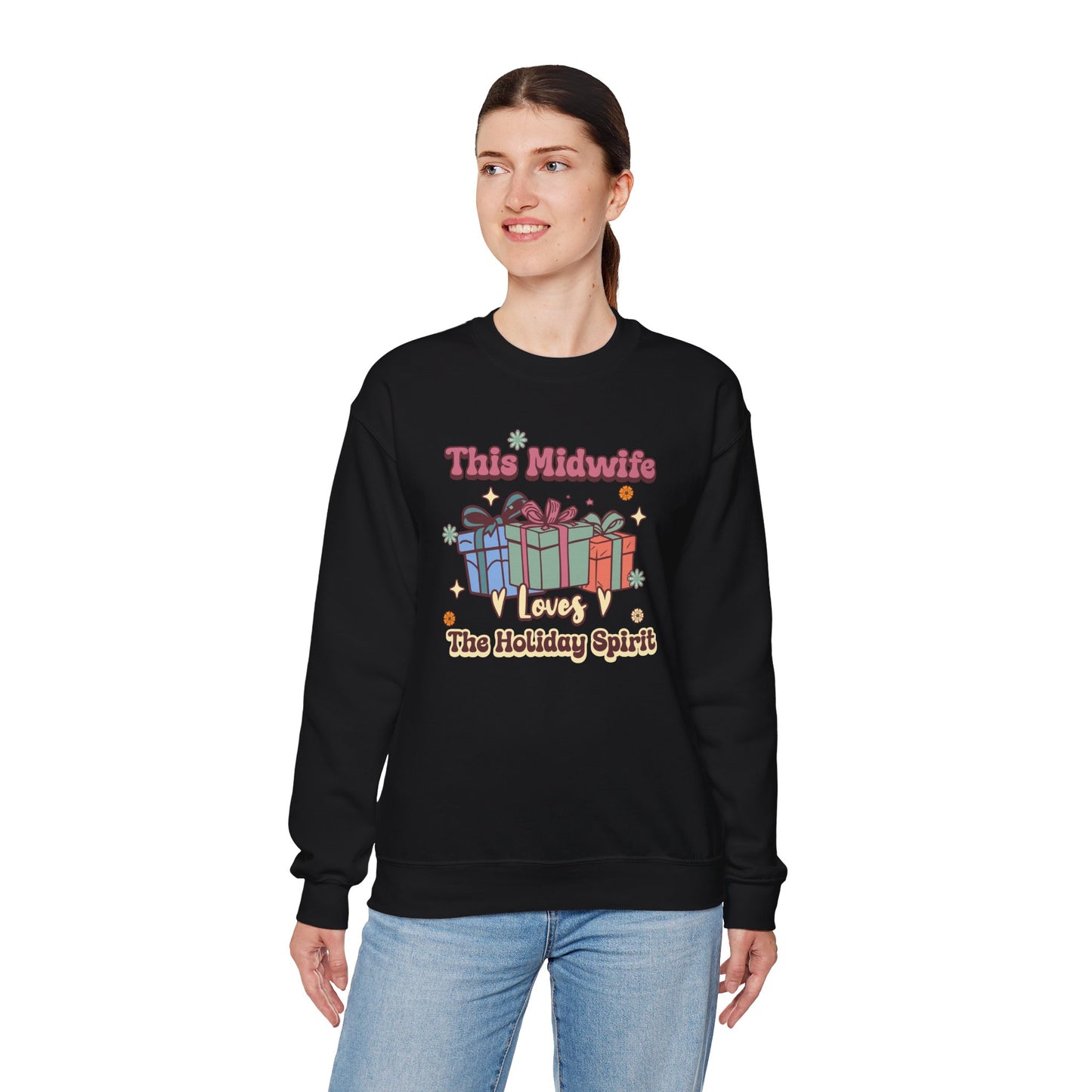 Midwife Loves Holiday Spirit Groovy Sweatshirt