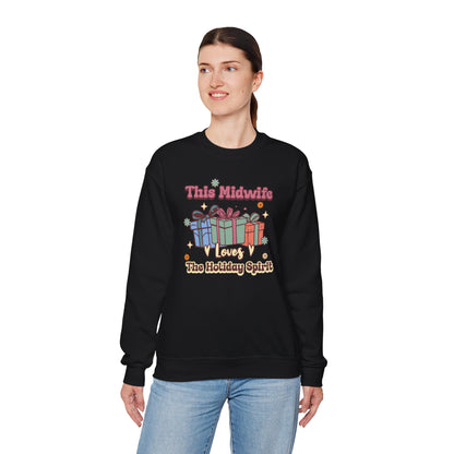 Midwife Loves Holiday Spirit Groovy Sweatshirt