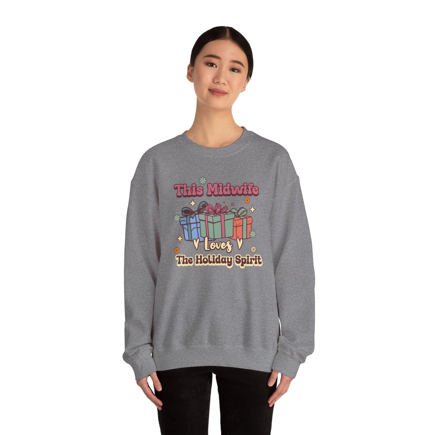 Midwife Loves Holiday Spirit Groovy Sweatshirt