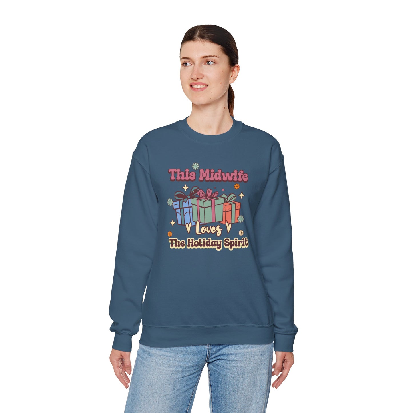 Midwife Loves Holiday Spirit Groovy Sweatshirt