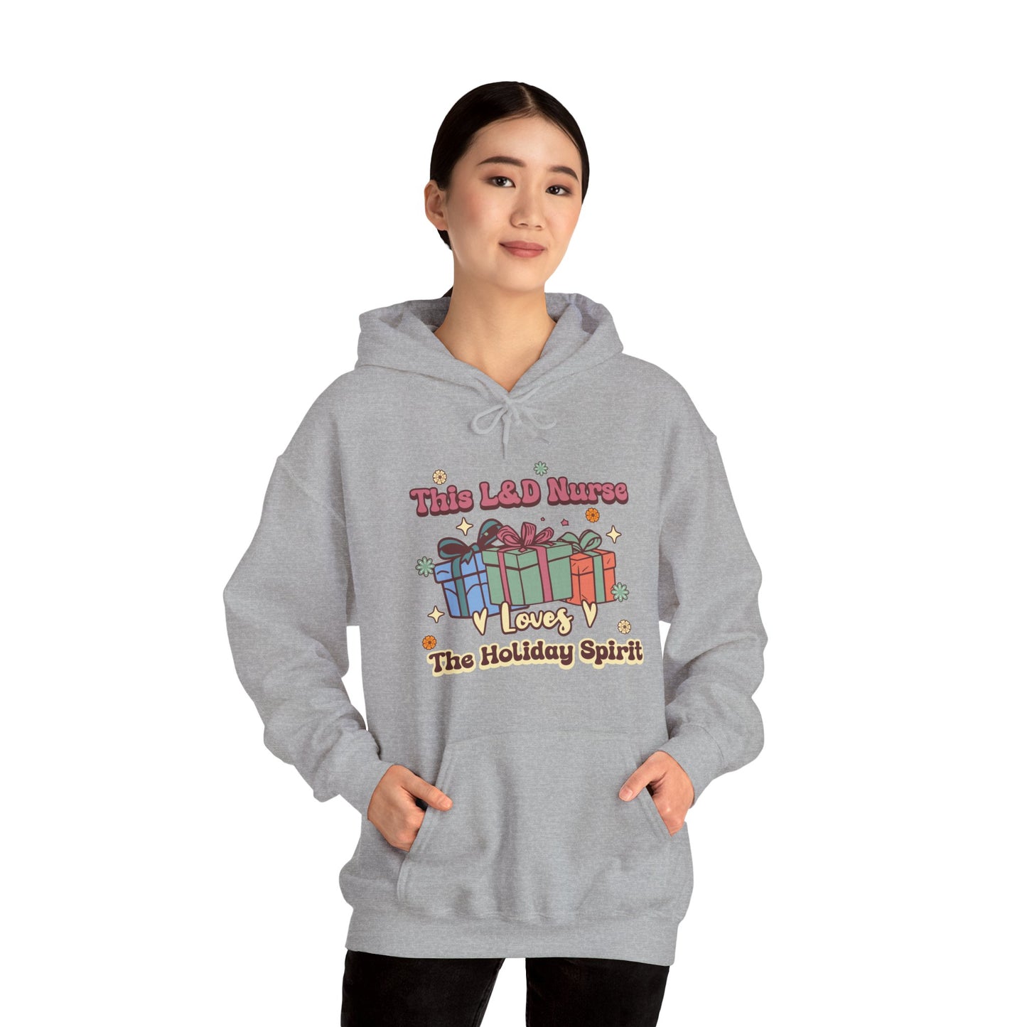 L&D Nurse Loves Holiday Spirit Groovy Gifts Hoodie Sweatshirt