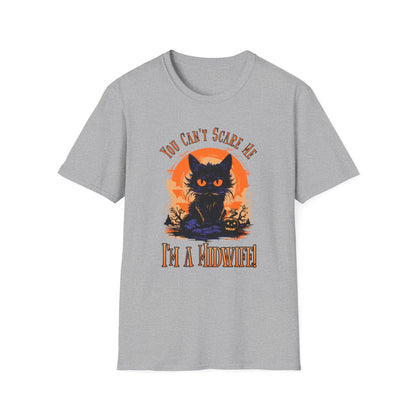 Midwife Halloween T-Shirt Can't Scare Me Black Cat