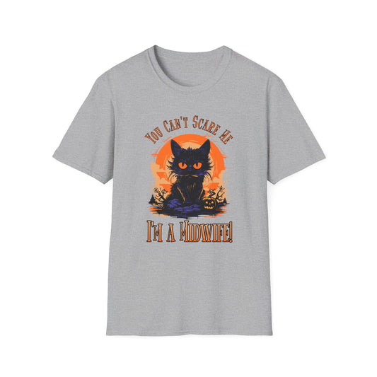 Midwife Halloween T-Shirt Can't Scare Me Black Cat