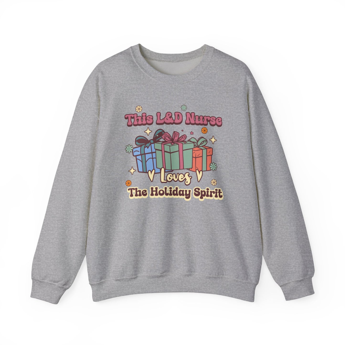 L&D Nurse Loves Holiday Spirit Groovy Sweatshirt