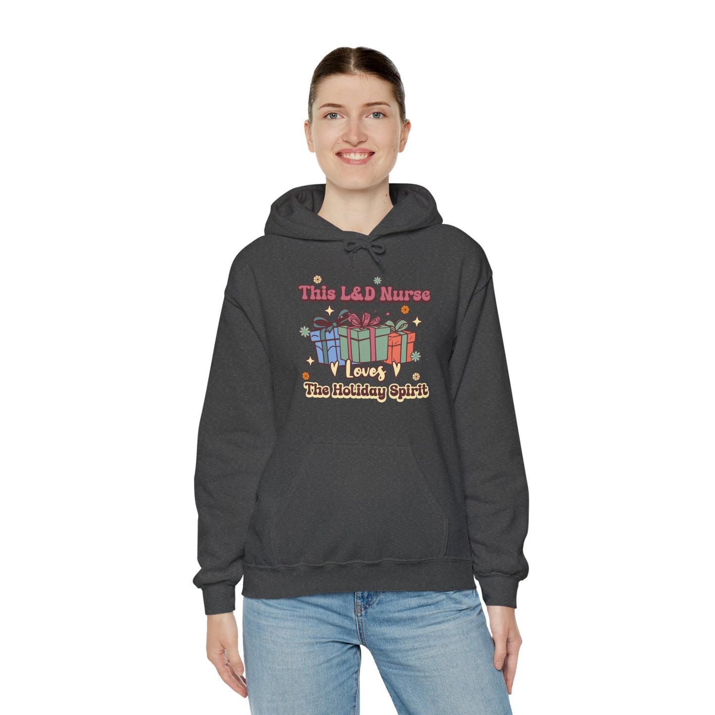 L&D Nurse Loves Holiday Spirit Groovy Gifts Hoodie Sweatshirt