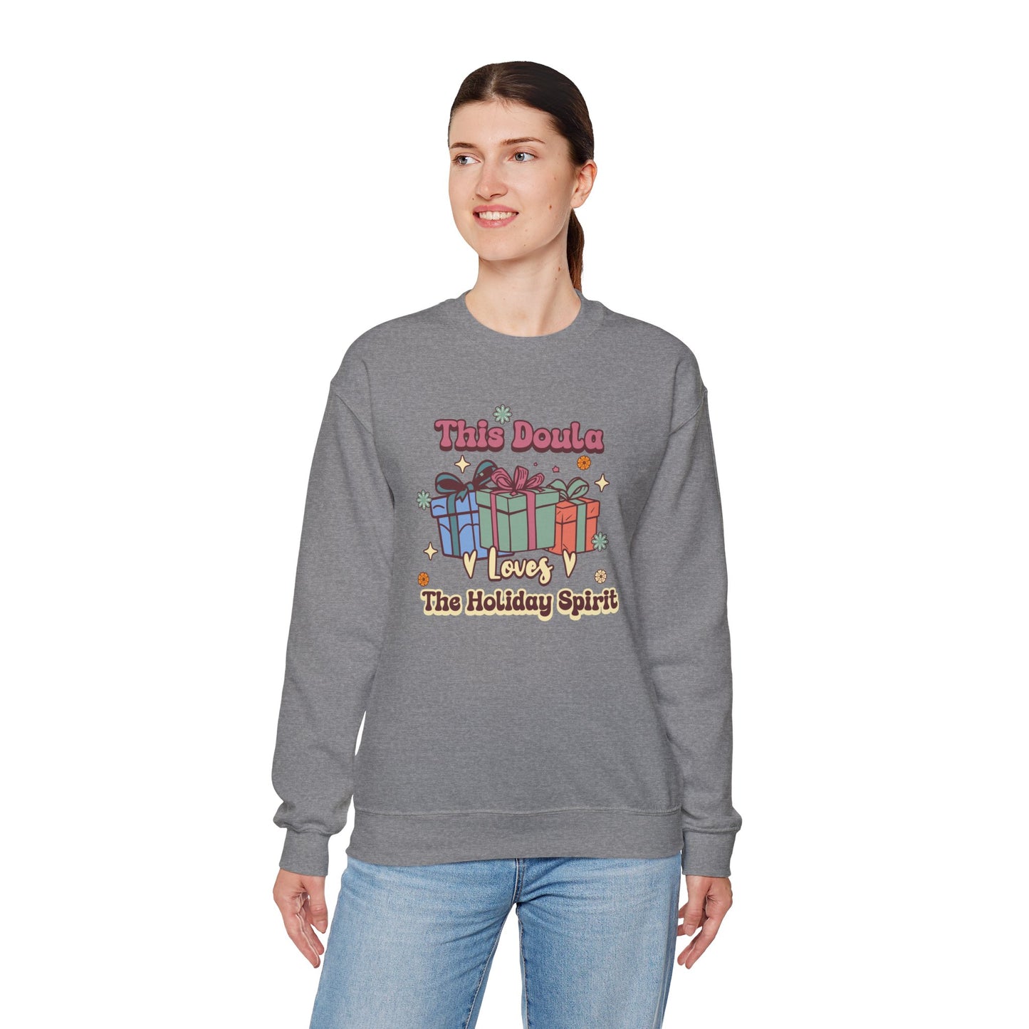 Doula Loves Holiday Spirit Groovy Sweatshirt