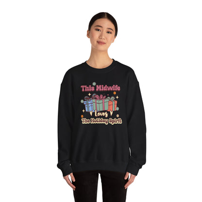 Midwife Loves Holiday Spirit Groovy Sweatshirt