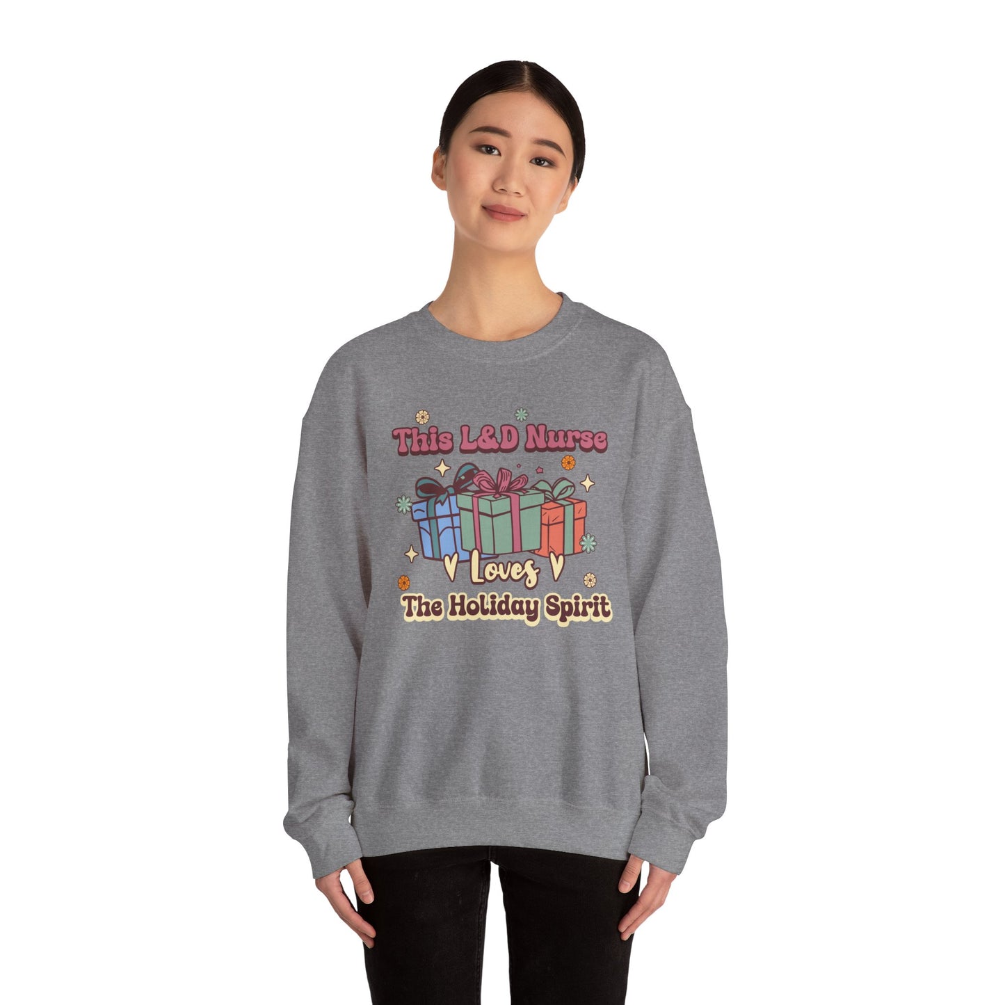 L&D Nurse Loves Holiday Spirit Groovy Sweatshirt