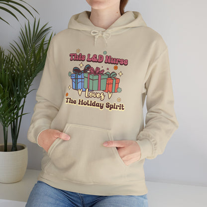 L&D Nurse Loves Holiday Spirit Groovy Gifts Hoodie Sweatshirt