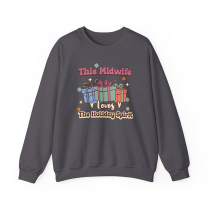 Midwife Loves Holiday Spirit Groovy Sweatshirt