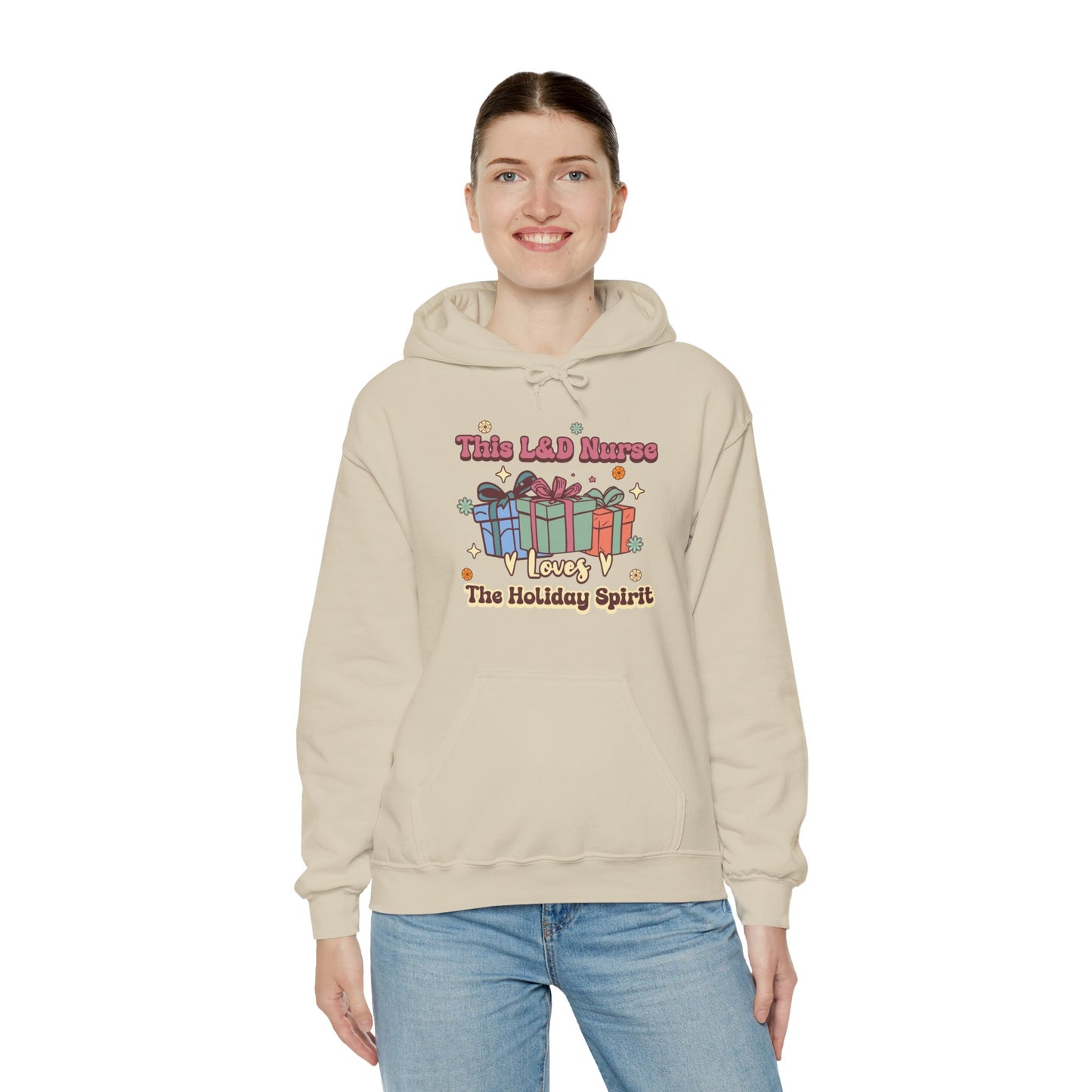 L&D Nurse Loves Holiday Spirit Groovy Gifts Hoodie Sweatshirt